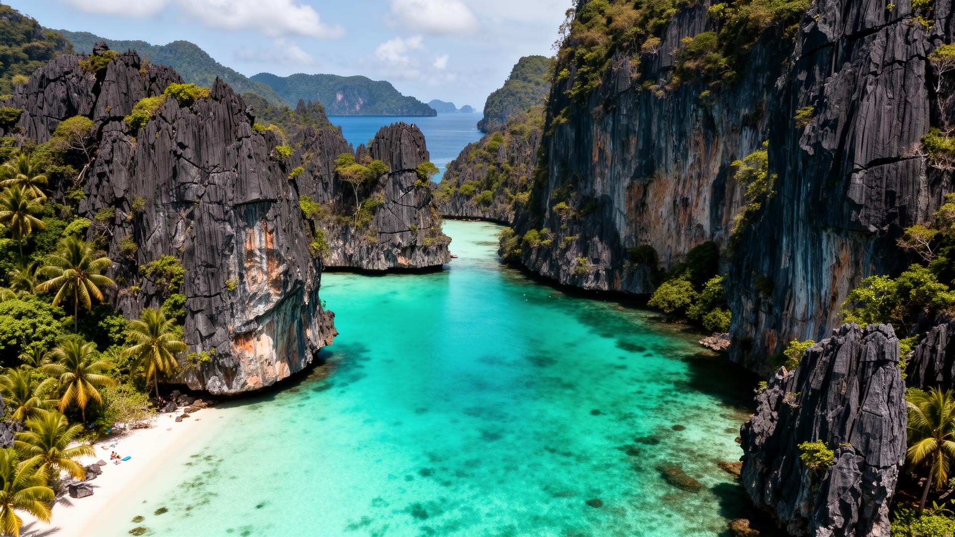 Laguna turchese tra le scogliere calcaree di El Nido, Palawan, Filippine